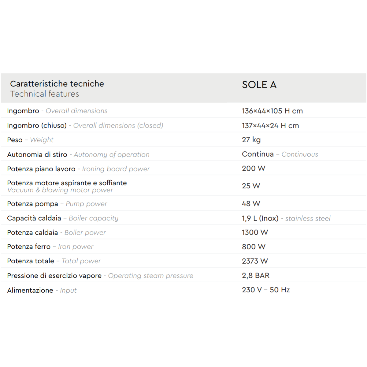 Battistella Sole A Asse Stiro Pieghevole Aspirante Riscaldato a carica continua