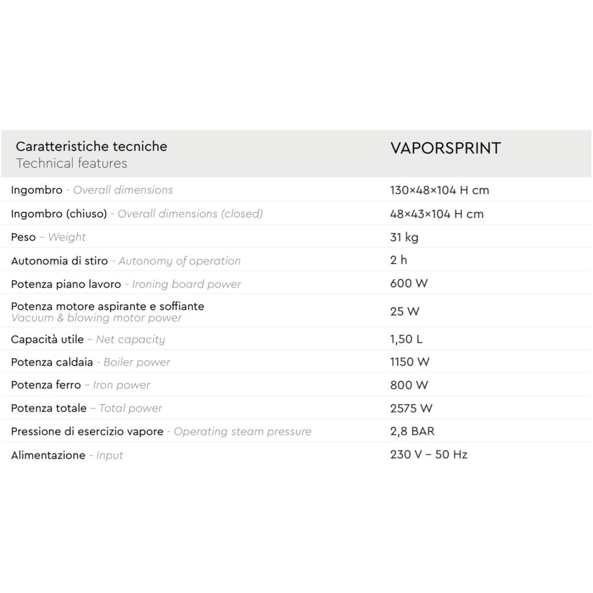 Battistella Vaporsprint Tavolo da stiro pieghevole, aspirante, soffiante, riscaldato, con caldaia da 2,2 L e ferro da stiro