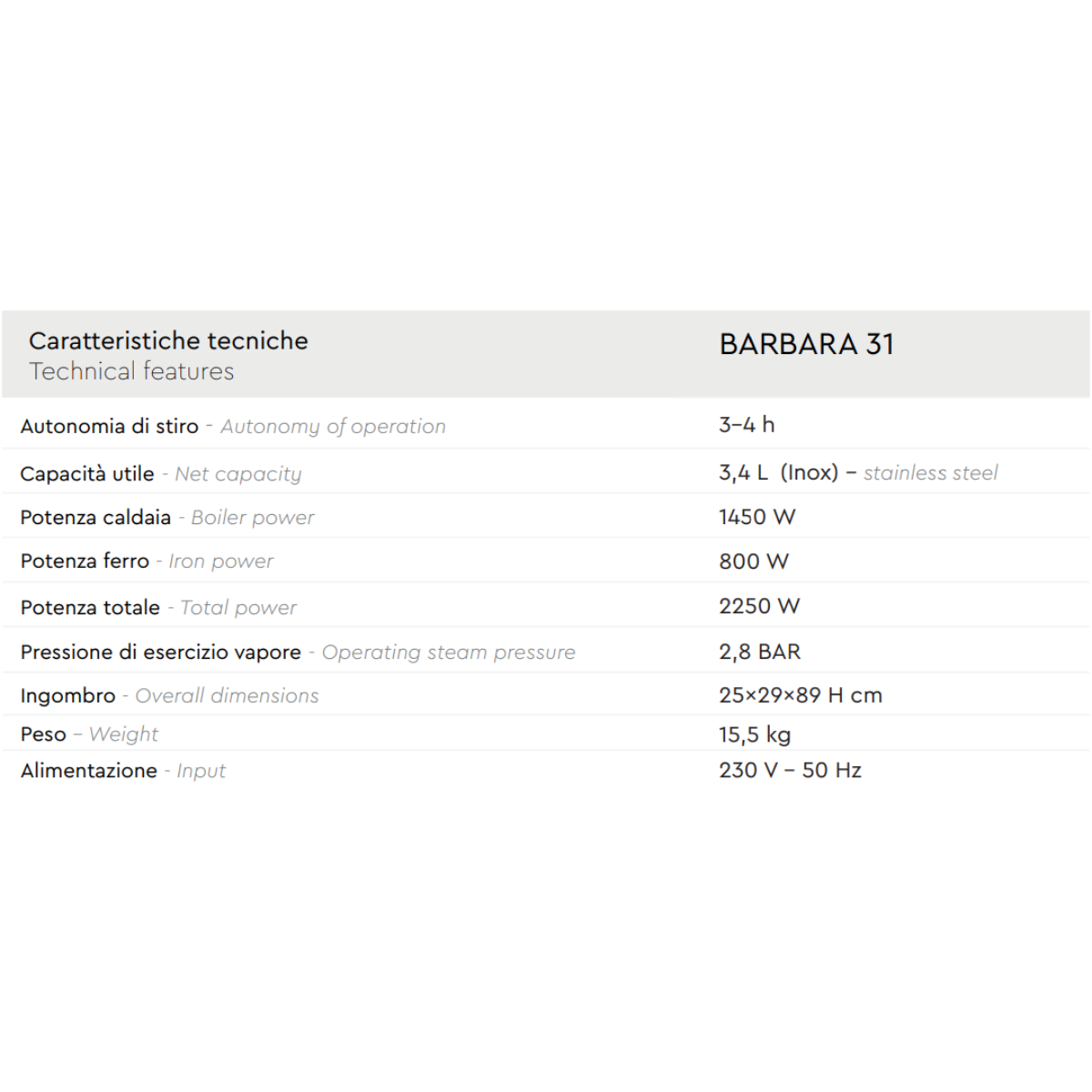 Battistella Barbara 31 Ferro da stiro con caldaia da 4,5L
