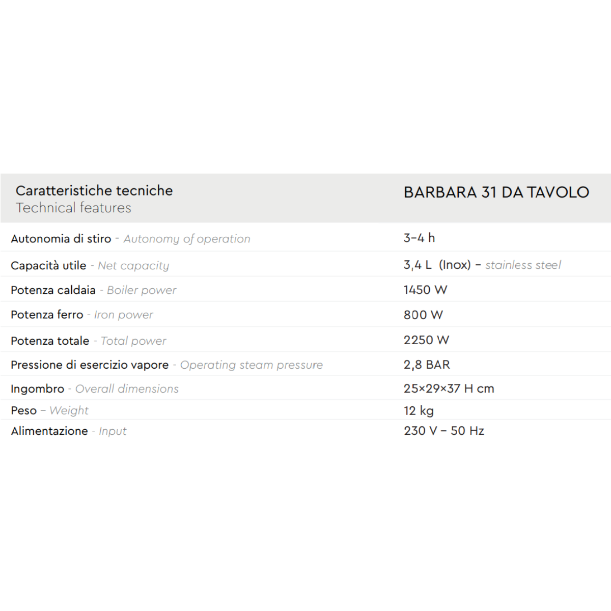 Battistella Barbara 31 da tavolo Ferro da stiro con caldaia da 4,5L